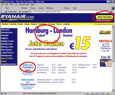 Startseite von www.ryanair.com