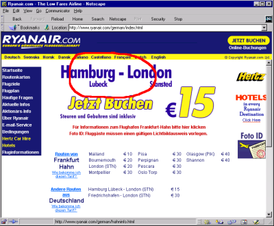 Startseite von www.ryanair.com