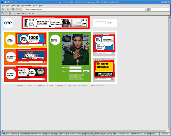 Screenshot of Advertisements of the main website